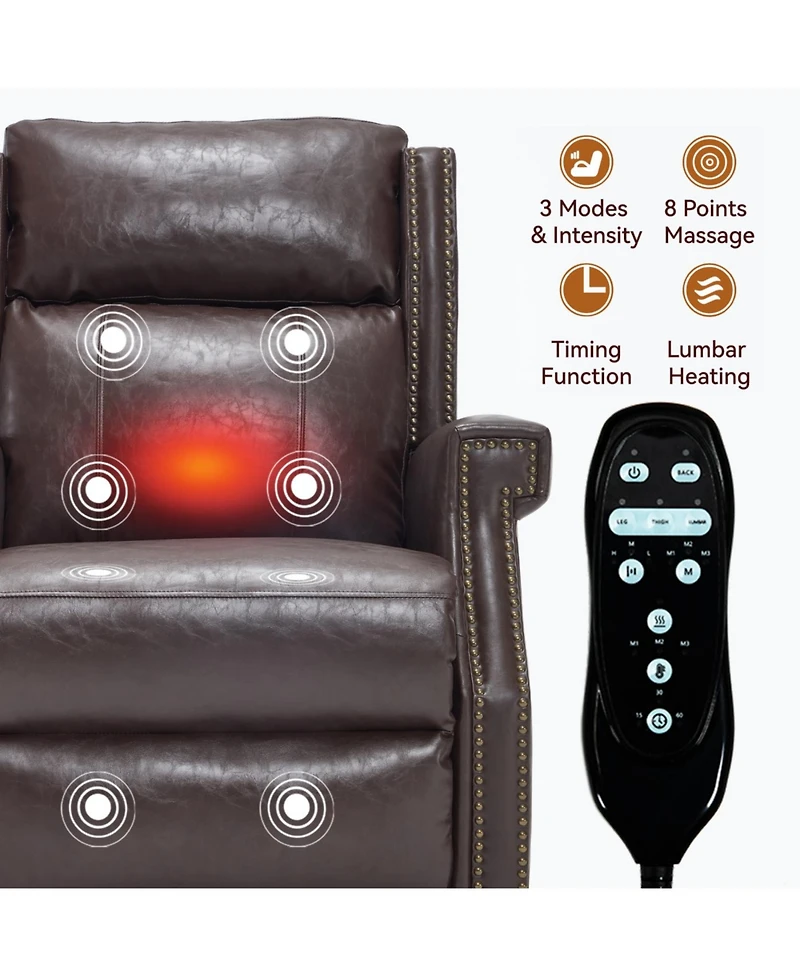 Streamdale Brown Faux Leather Manual Recliner Chair with 8 Vibrating Nodes & 3 Massage Modes