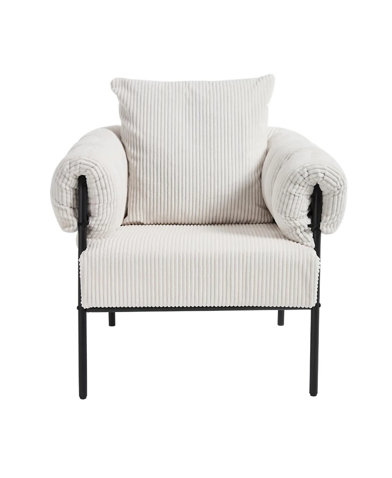 Streamdale Modern Teddy Fleece Upholstered Chair with Gold Metal Legs, Creamy White