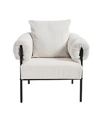 Streamdale Modern Teddy Fleece Upholstered Chair with Gold Metal Legs, Creamy White