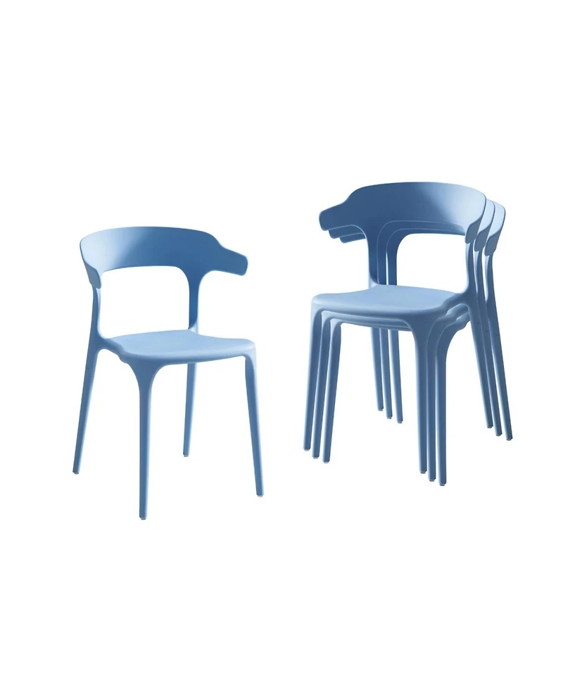 Streamdale Furniture Streamdale Stackable Plastic Chairs Set of 4 (Blue/White, Polypropylene, 150KG