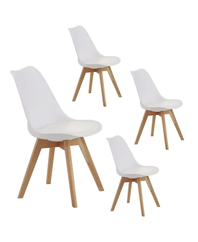 Streamdale Furniture Streamdale Set of 4 White Medieval Modern Dining Chairs with Wooden Legs
