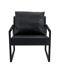 Streamdale Classic Black Pu Leather and Metal Sofa