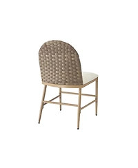 Streamdale Farmhouse Upholstered Dining Chairs Set of 2, Armless Iron Side Chair with Rattan Back, Brown