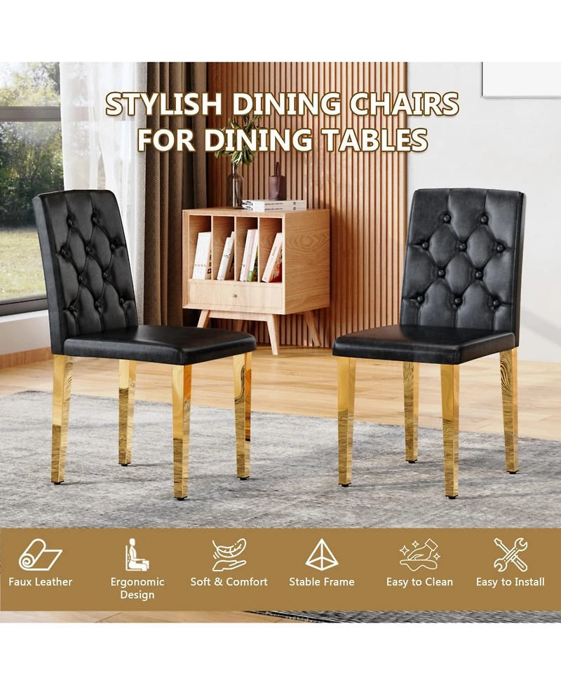 Streamdale 4-pack black Pu ergonomic dining chairs with golden metal legs
