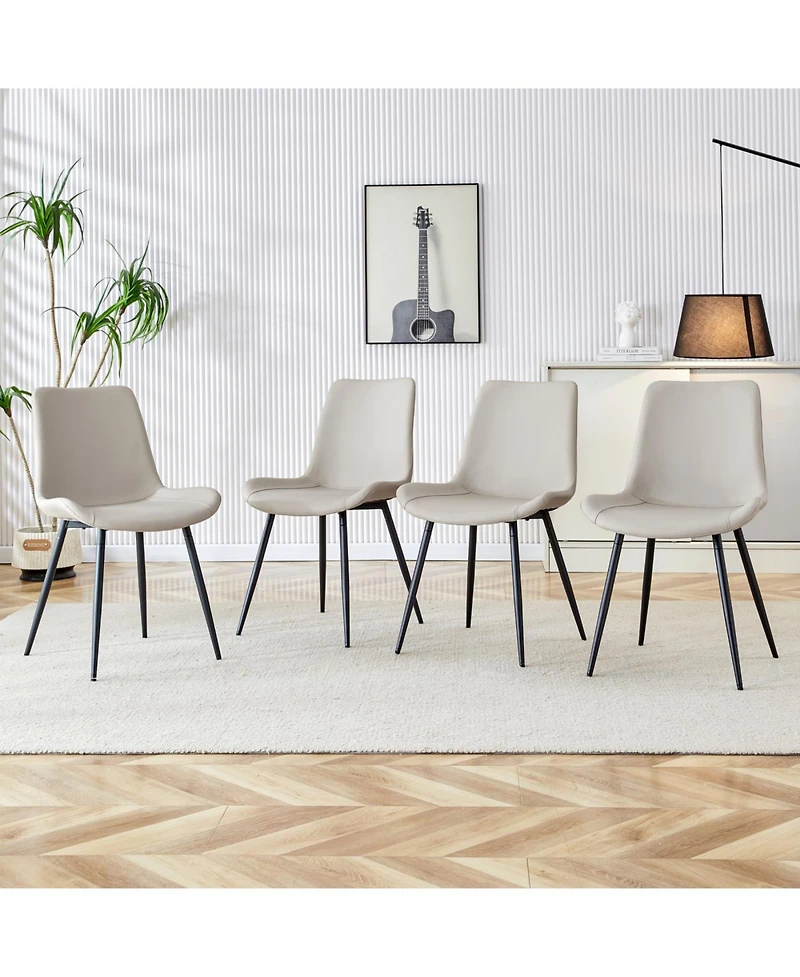 Streamdale Furniture Light gray faux leather dining chair with curved cushion, black metal legs (4 chairs)