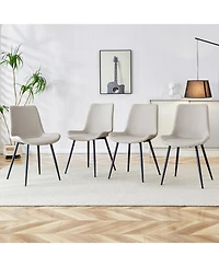 Streamdale Furniture Light gray faux leather dining chair with curved cushion, black metal legs (4 chairs)