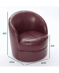 Streamdale Dark Red Leather Swivel Chair, Mid-Century Modern Lounge Chair