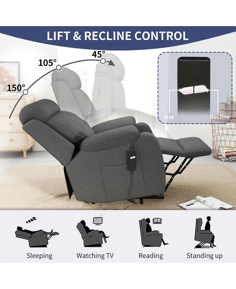 Streamdale Furniture Power Lift Recliner for Elderly, Small Spaces, Remote Control, Dark Gray