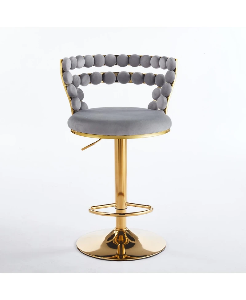 Streamdale Modern Gold Bar Table Set with 2 Adjustable Stools, Round Marble Pub Table