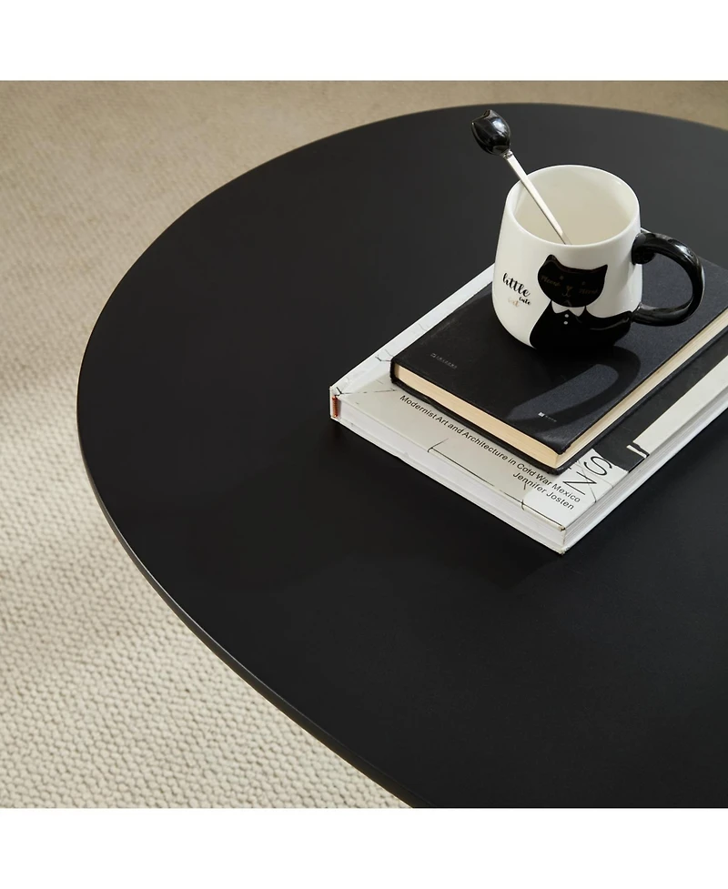 Streamdale Lucky Stone Oval Coffee Table, Modern Minimalist Fiberglass Center Table, Black