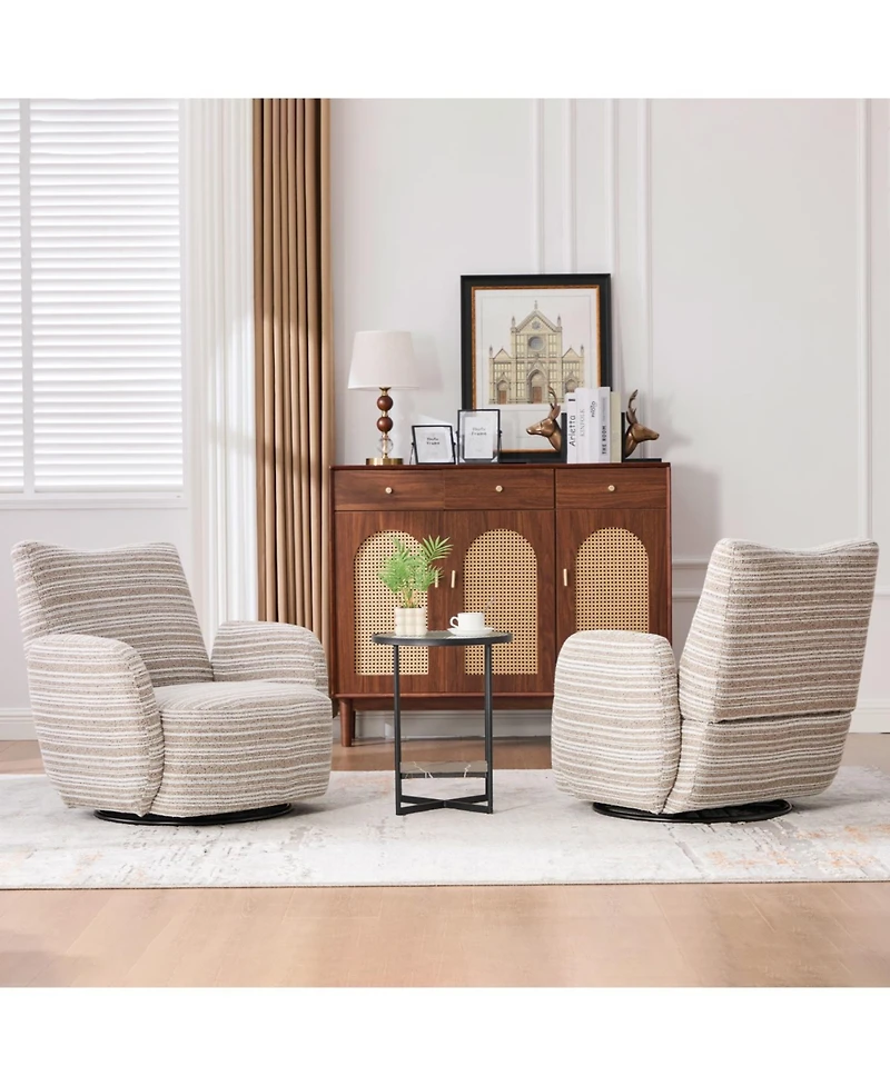 Streamdale Modern 360 Swivel Leisure Chair with Striped Armrest