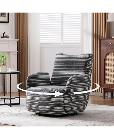 Streamdale Modern Swivel Leisure Chair with Striped Armrest