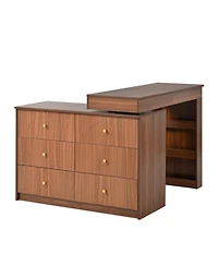 Streamdale Furniture Streamdale Vanity Desk with Mirror, Lights, Flip-Top, 7 Drawers, 9 Compartments, 3 Shelves, Walnut