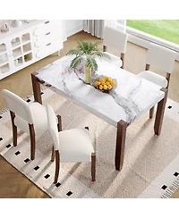 Streamdale Furniture 5-Piece Faux Marble Dining Table Set for 4 with Upholstered Chairs, Gray