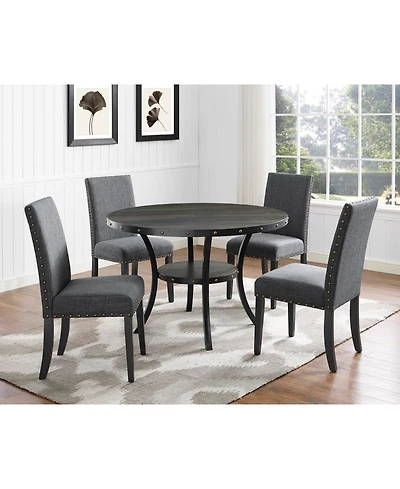 Streamdale Furniture Streamdale Espresso Wood Dining Set with Gray Fabric Nailhead Chairs