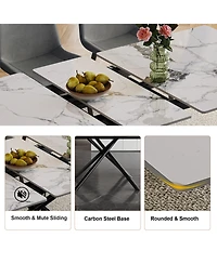 Streamdale Furniture59" Modern Expandable Dining Table w/Retractable Leaf, Charred Stone & Black Base