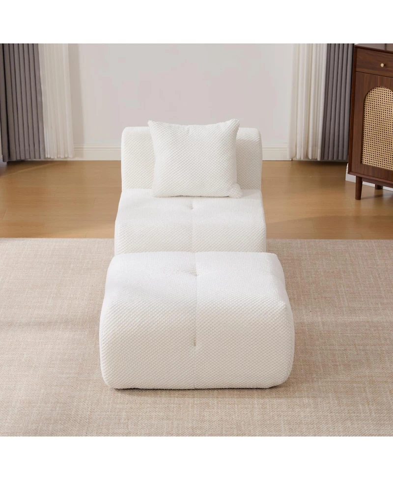 Streamdale Furniture 31" Modular Cloud Armless Chair with Ottoman Set, Ivory
