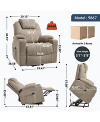 Streamdale Furniture Streamdale Power Lift Recliner Chair, 350 Lbs Capacity, 8-Point Massage, Heating, Usb/Type-c, Khaki