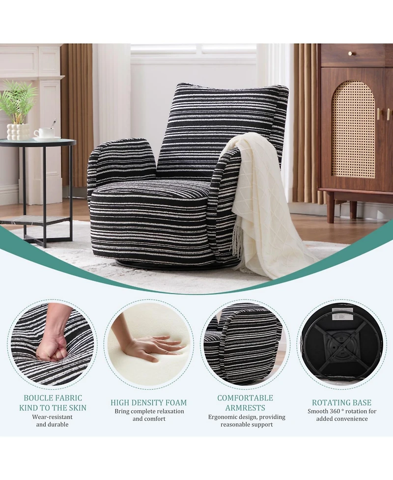 Streamdale Furniture Streamdale Modern Style Swivel Leisure Chair with Striped Armrest