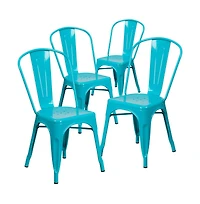 Emma+Oliver Commercial Grade 4 Pack Metal Indoor-Outdoor Stackable Chair