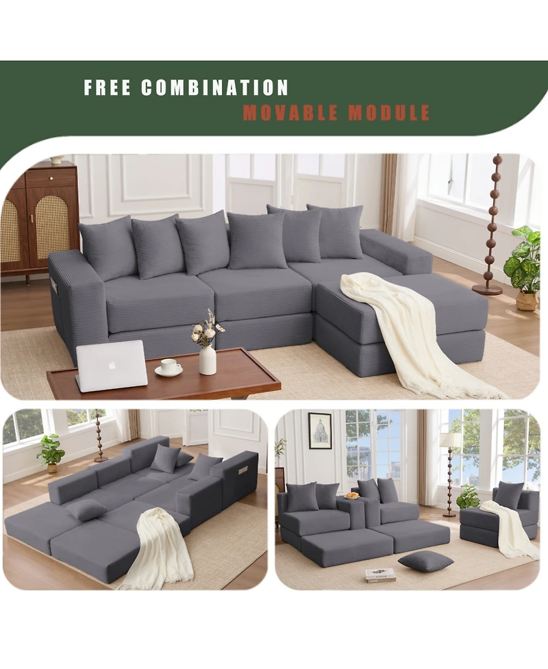 Streamdale Furniture 10-in-1 Convertible Sofa Sectional, Corduroy L-Shaped Modular Couch