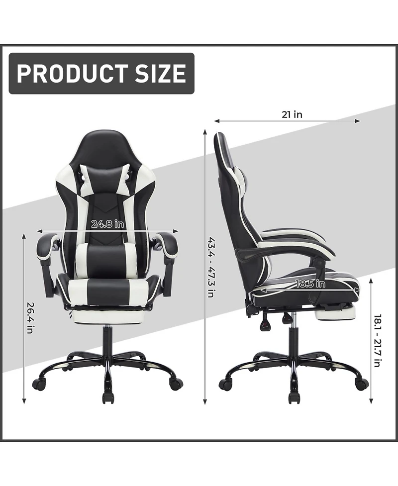 Streamdale Gaming Chair with Footrest, Ergonomic Computer Chair, Black White