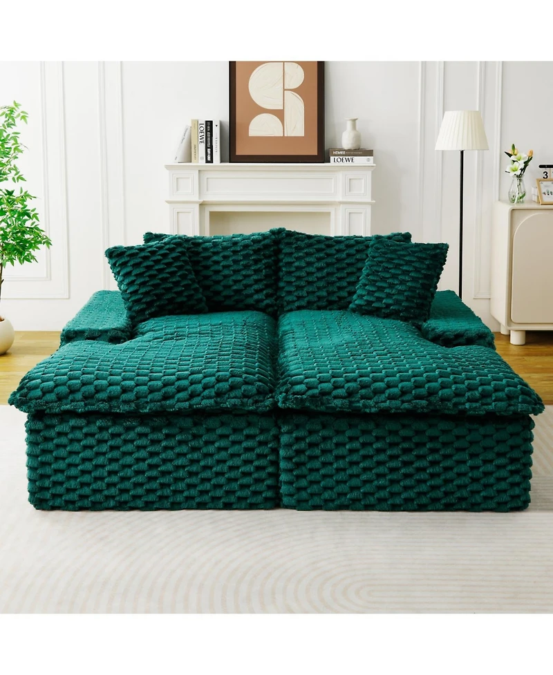 Streamdale Furniture Green Turtle Velvet Double Chaise Lounge Sofa