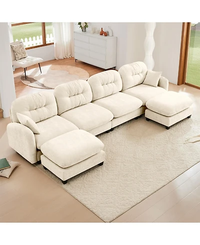 Streamdale Furniture Streamdale Modular Sectional U Shaped Couch with Ottoman, Beige