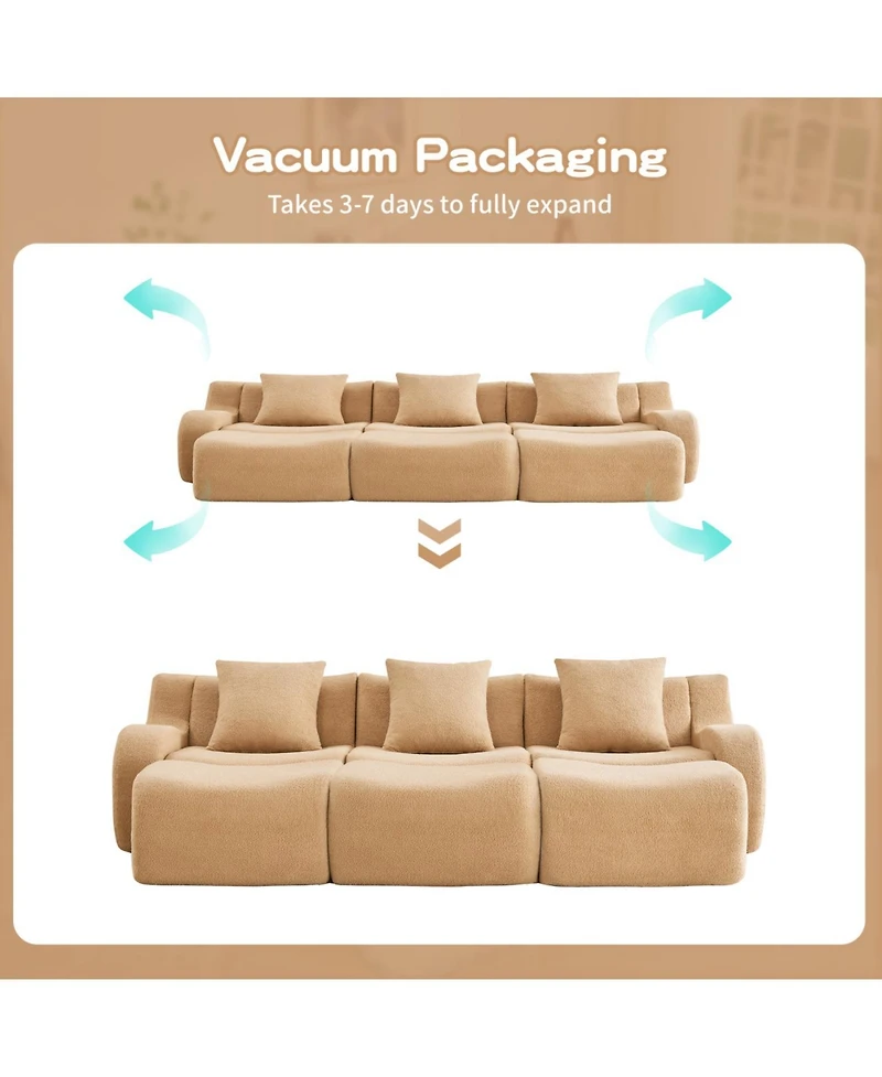 Streamdale Furniture Three-Seat Teddy Fabric Sofa, Camel