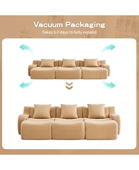 Streamdale Furniture Three-Seat Teddy Fabric Sofa, Camel