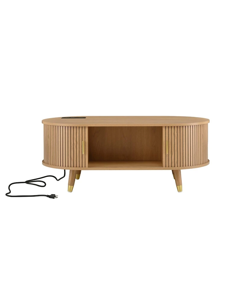 Streamdale Oval Fluted Coffee Table with Charging Station - Mid-Century Style