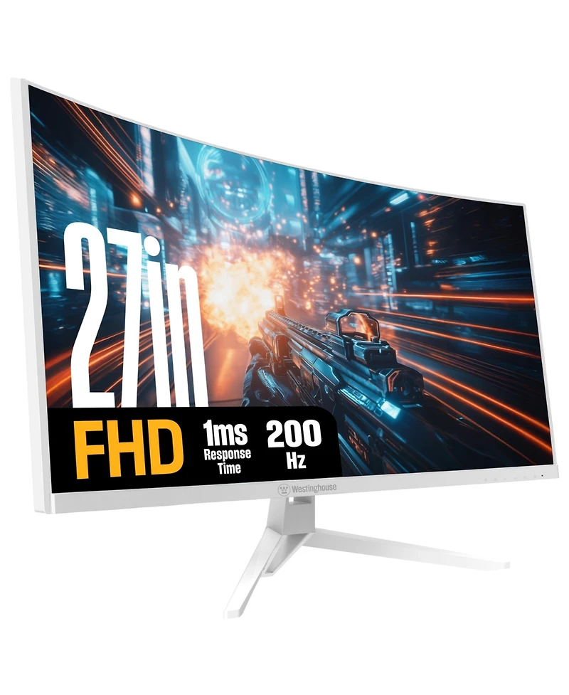 Westinghouse 27" Curved Full Hd White Gaming Monitor, 200Hz, Amd FreeSync, Low Motion Blur, 1500R, 1080p, Dp & 2x Hdmi, Built-in Speakers