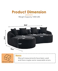 Streamdale Furniture Streamdale Compression L-Shape Sectional Sofa with Curved Chaise, Black Modular Chenille Couch