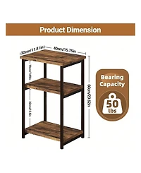 gaomon 3-Tier Side Table with Storage Tall End Table with Metal Frame Small Multifunctional Nightstand for Living Room