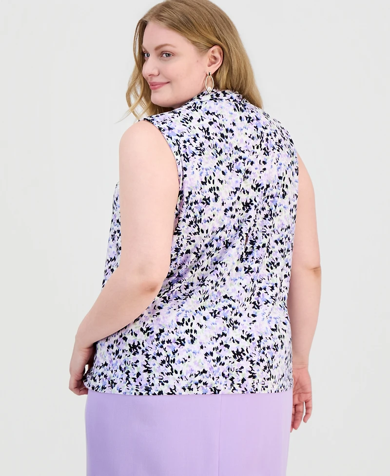 Kasper Plus Knot-Front Sleeveless Top