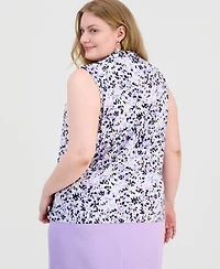 Kasper Plus Knot-Front Sleeveless Top