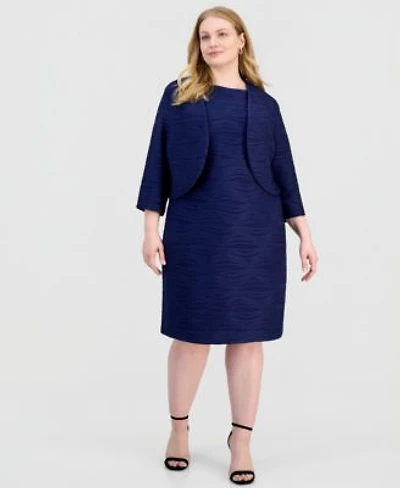 Kasper Plus Size Wave Rib Shrug Sheath Dress