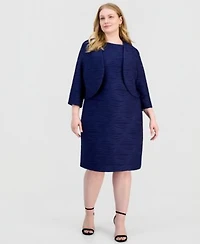 Kasper Plus Size Wave Rib Shrug Sheath Dress