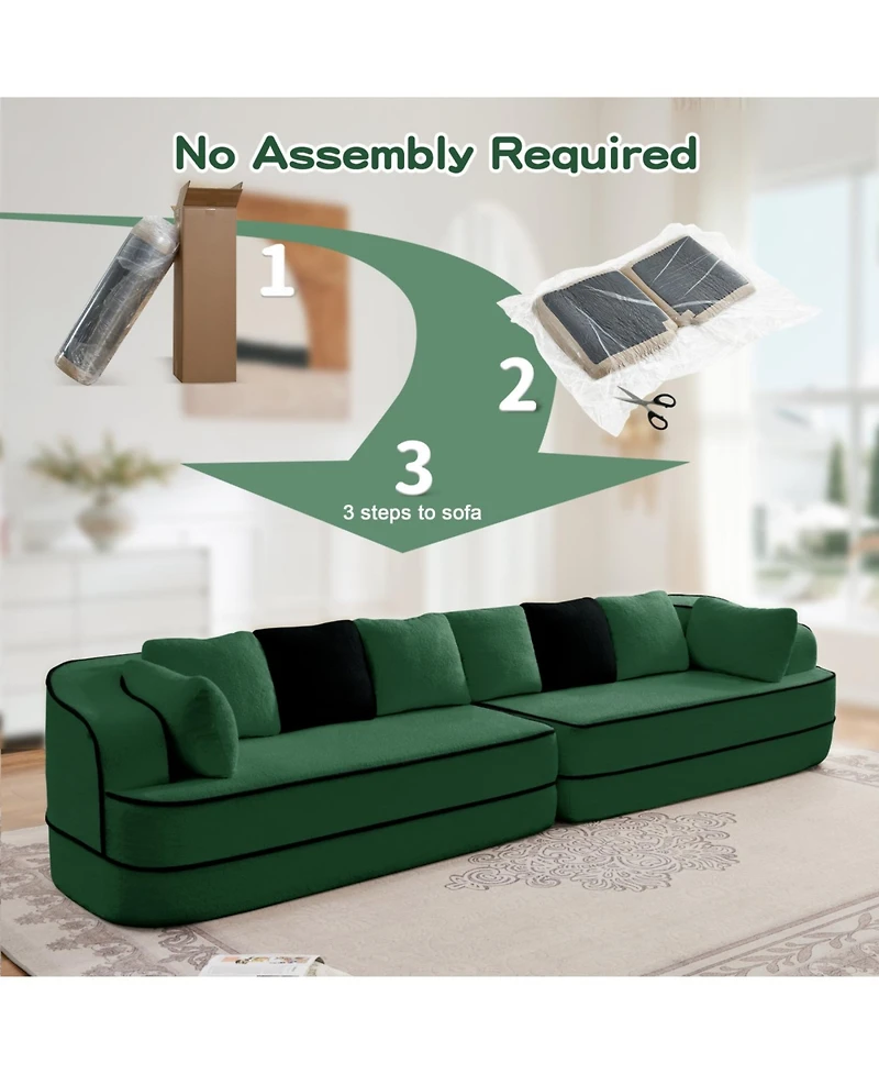 Streamdale Furniture Streamdale Green 4-Seat Teddy Fabric Sofa with High Density Sponge - No Assembly Required