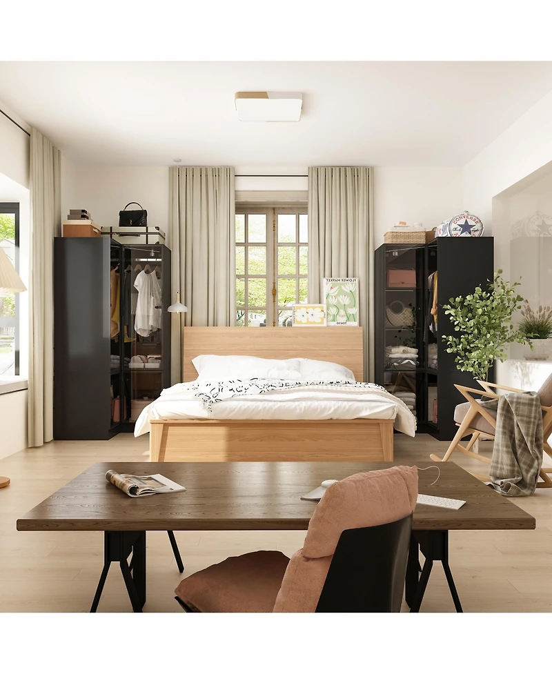 Homsee Luxury black aluminum alloy tempered glass doors, 4-door wardrobes, bedroom armoire, Closet