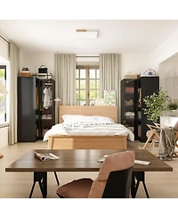 Homsee Luxury black aluminum alloy tempered glass doors, 4-door wardrobes, bedroom armoire, Closet