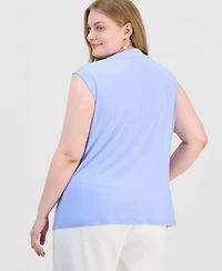 Kasper Plus Size Cowl-Neck Cap-Sleeve Top