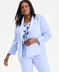 Plus Seamed Crepe One-Button Blazer