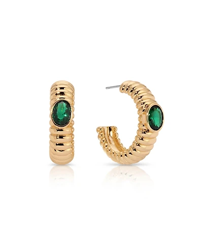 Ettika Ribbed Emerald Large Hoops
