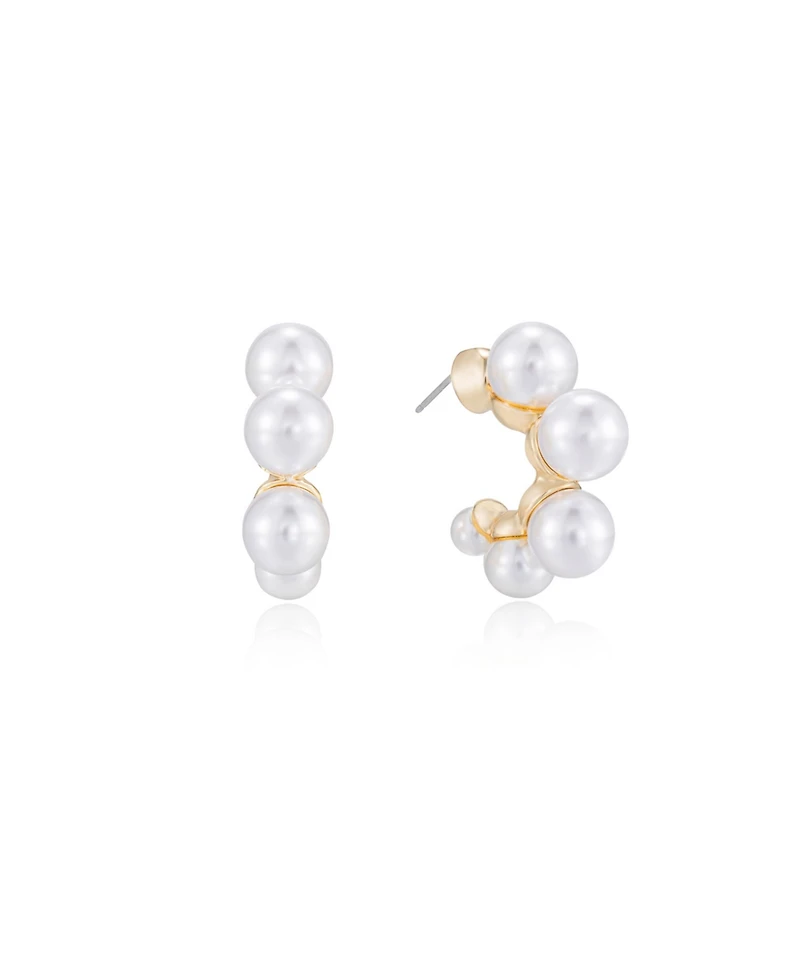 Ettika Five Cultivated Pearls Hoop Earrings
