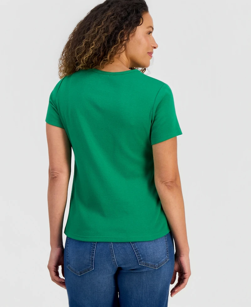 Style & Co Women's Cotton Short Sleeve V-Neck Top, Exclusively at Macy's