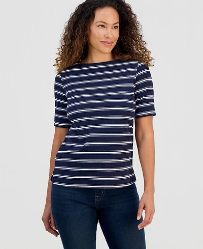 Style & Co Women's Printed Boat-Neck Elbow-Sleeve Top, Macy's Exclusive
