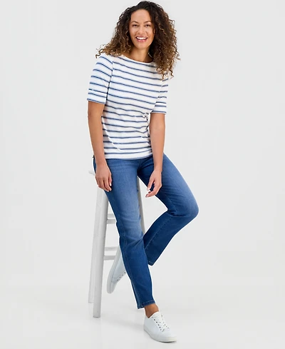 Style & Co Women's Printed Boat-Neck Elbow-Sleeve Top, Macy's Exclusive