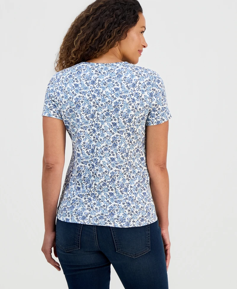 Style & Co Petite Ditsy-Print Henley Top, Macy's Exclusive