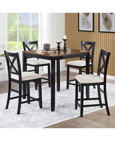 Streamdale Furniture 5-Piece Counter Height Dining Table Set with 4 Chairs, Black & Oak